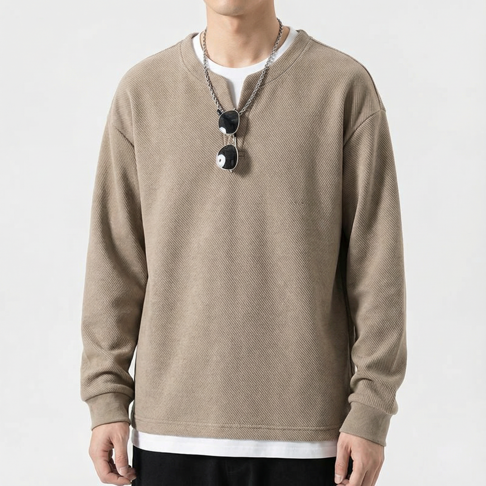 Women's Cotton Split Neck Sweater - Vonnera