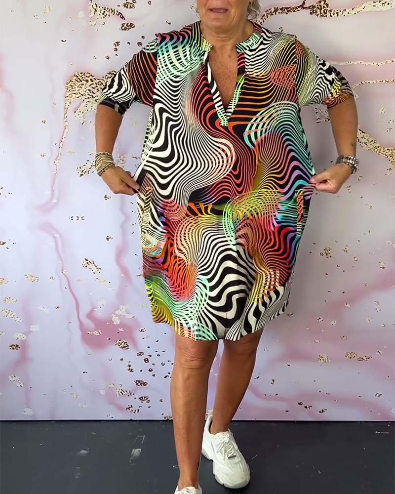 Women's V-Neck Mini Dress Colorful