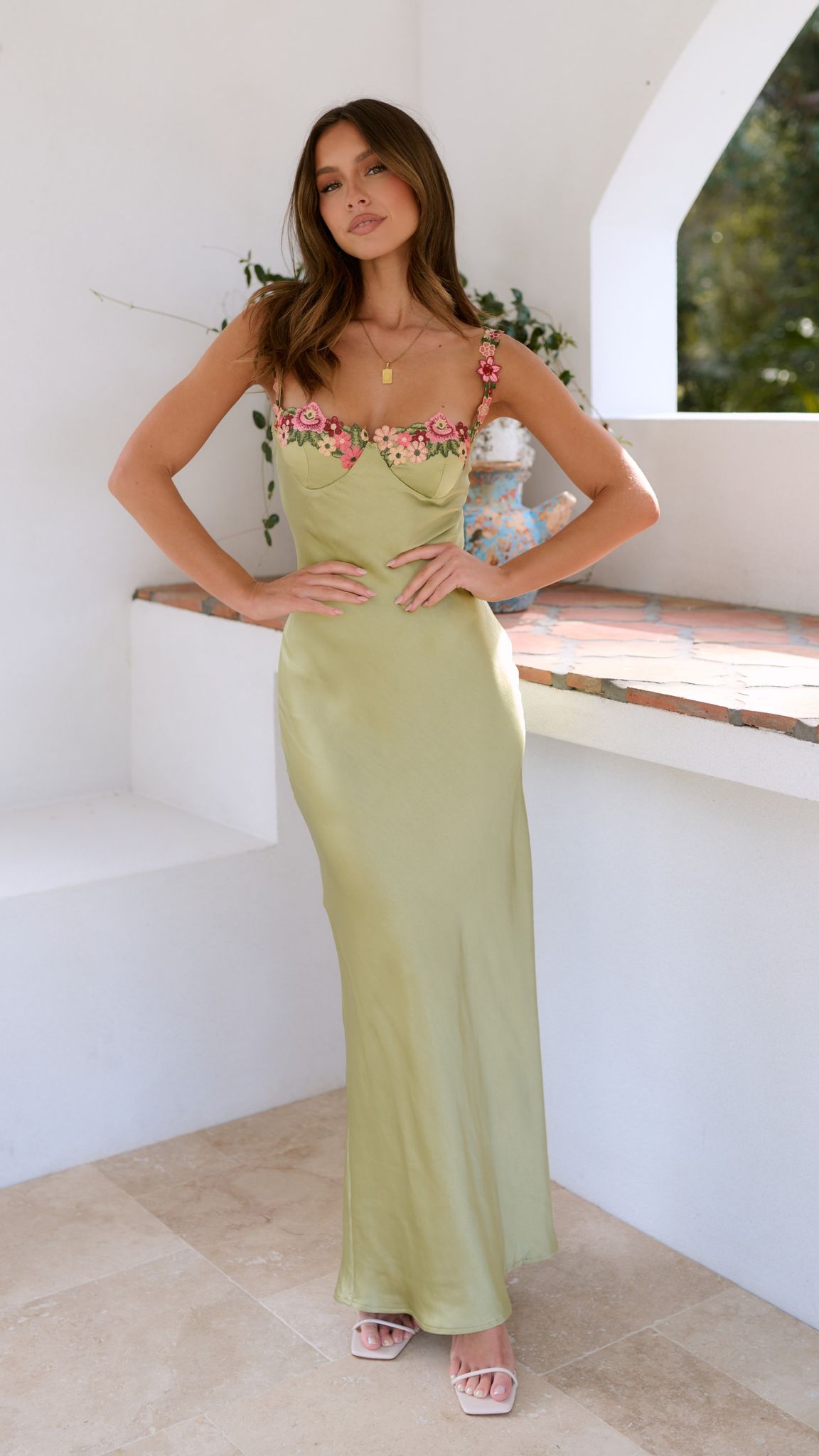 Women's Floral Maxi Dress Embroidered Lightweight