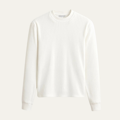 Men's White Ribbed Crew Neck Sweater - Vonnera
