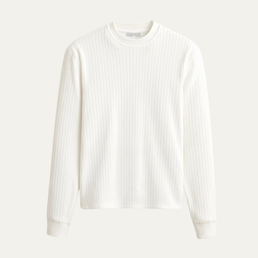 Men's White Ribbed Crew Neck Sweater - Vonnera