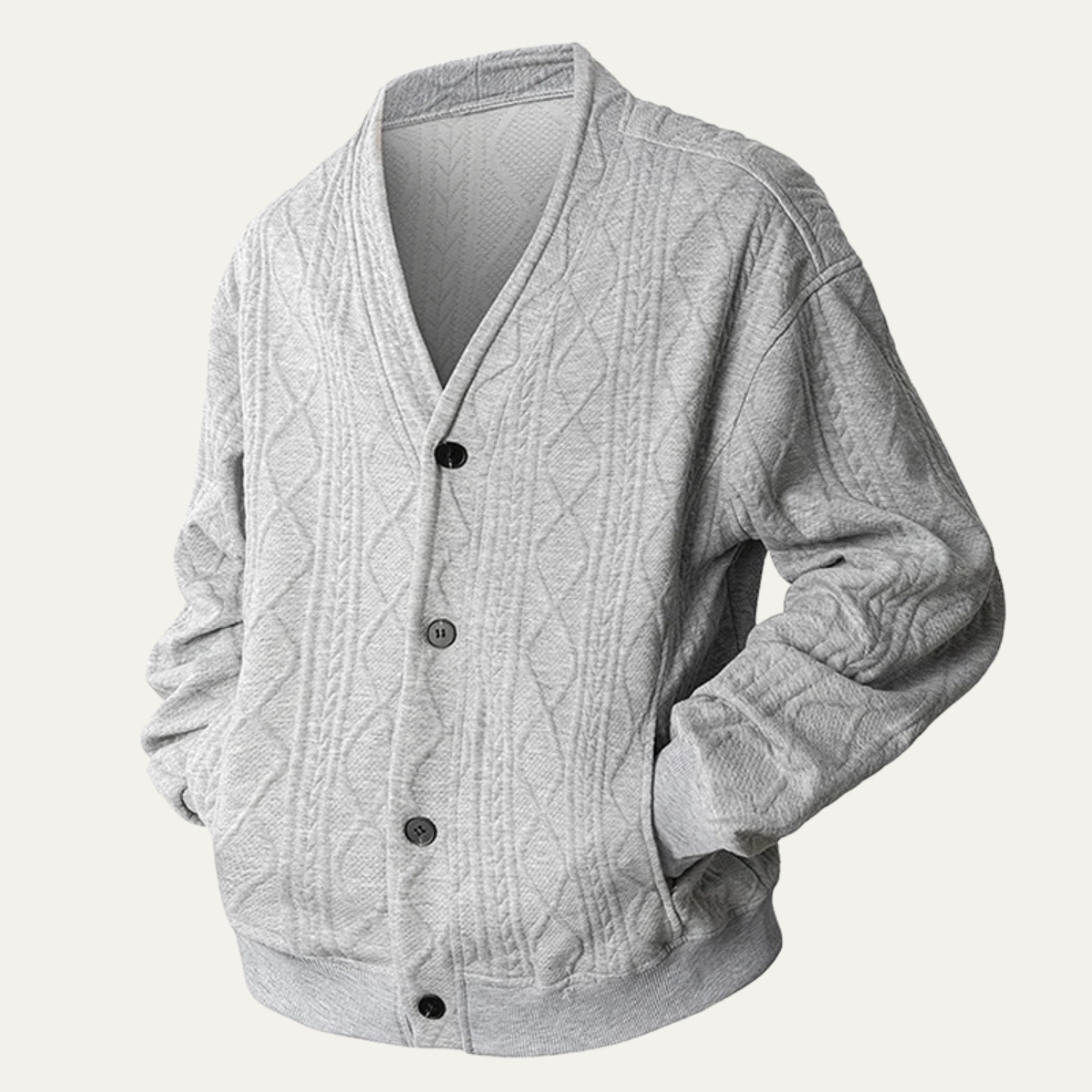 Brindisi Men's Cable Knit Cardigan V Neck Diamond Pattern