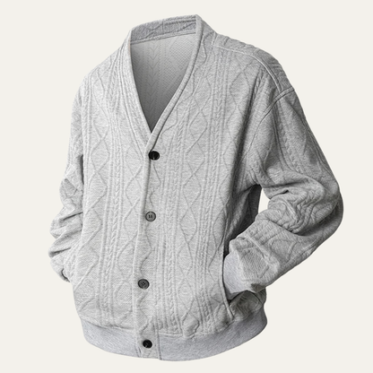 Brindisi Men's Cable Knit Cardigan V Neck Diamond Pattern