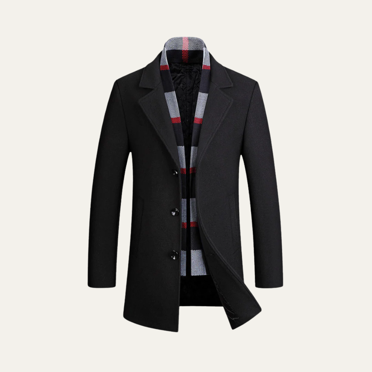 Men's Wool Overcoat Elegant Scarf Detail - Vonnera
