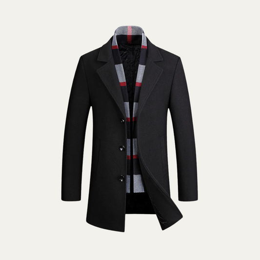 Men's Wool Overcoat Elegant Scarf Detail - Vonnera
