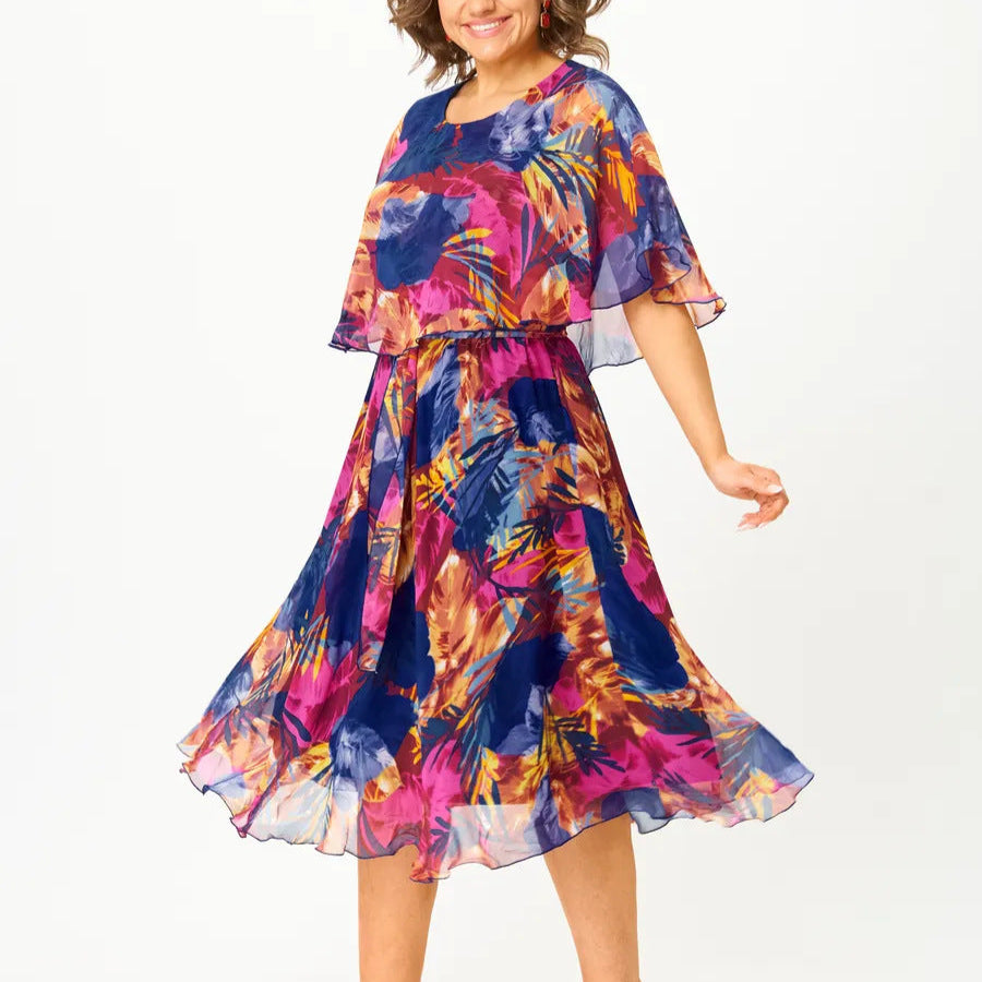 Women's Flowy Chiffon Draped Dress Tummy Control