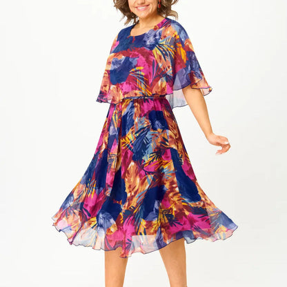 Women's Flowy Chiffon Draped Dress Tummy Control