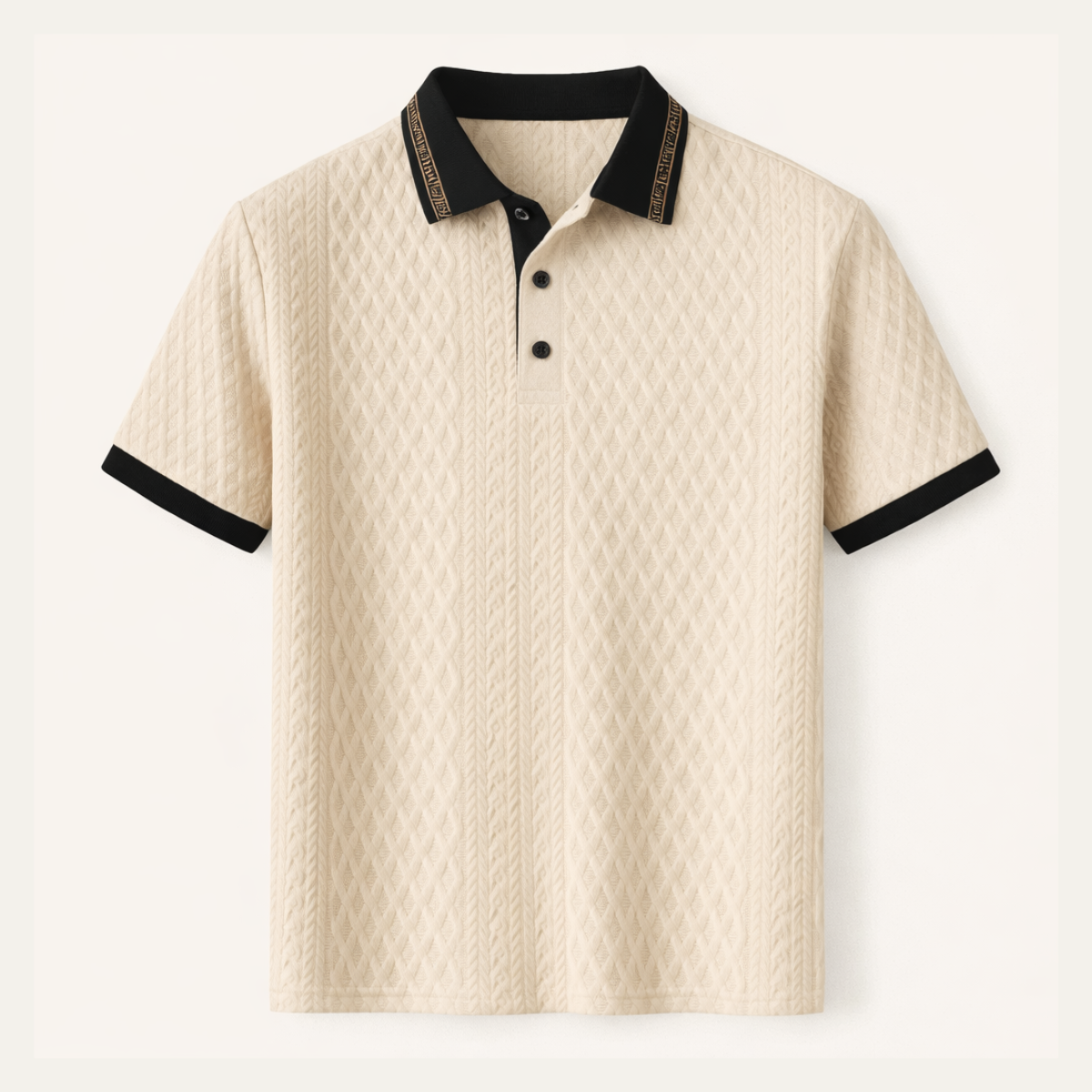 Men's Apricot Knitted Polo Shirt Ribbed Collar - Vonnera