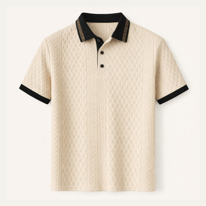 Men's Apricot Knitted Polo Shirt Ribbed Collar - Vonnera