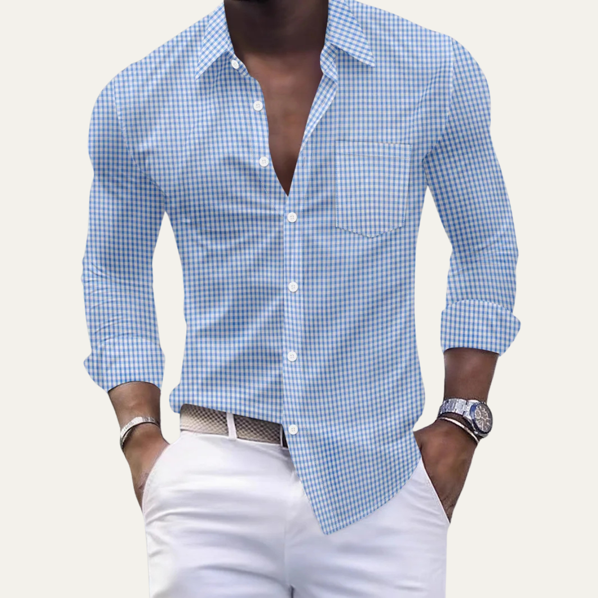 Men's Casual Checkered Button Down Dress Shirt