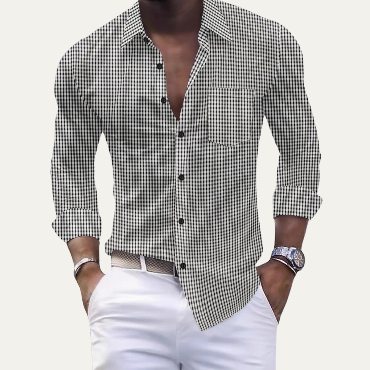 Men's Casual Checkered Button Down Dress Shirt