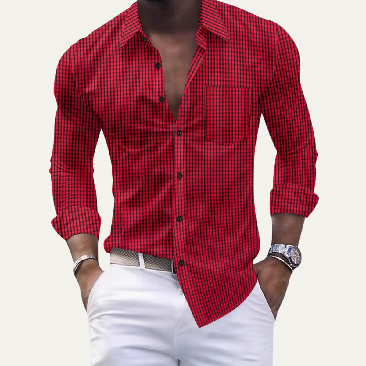 Men's Casual Checkered Button Down Dress Shirt