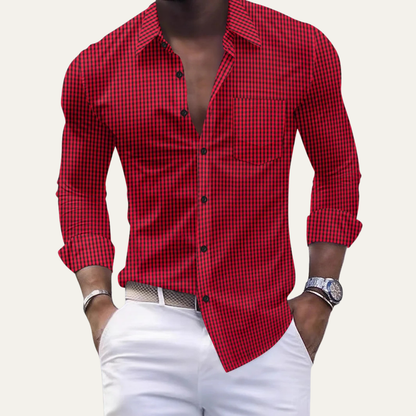 Men's Casual Checkered Button Down Dress Shirt