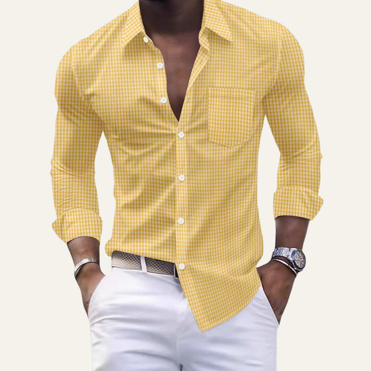 Men's Casual Checkered Button Down Dress Shirt