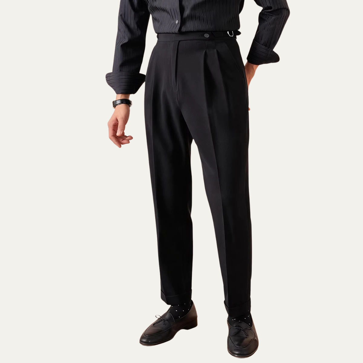 Men's High Waist Double Pleated Trousers