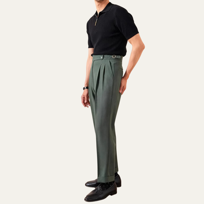 Men's High Waist Double Pleated Trousers