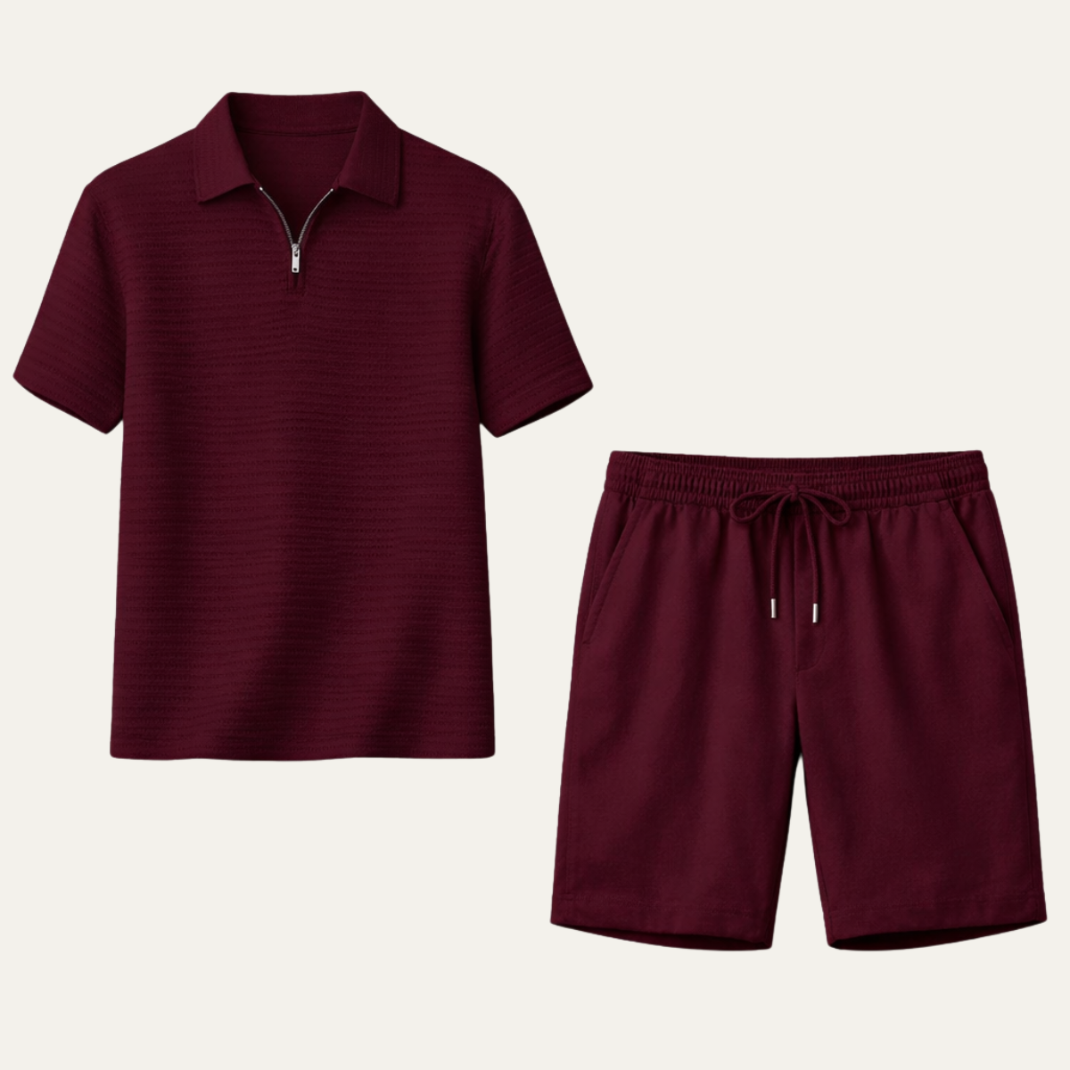 Men's Waffle Knit Polo And Shorts Set Black - Vonnera
