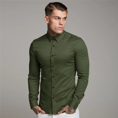 Men's Slim Fit Dress Shirt Cotton Button Up Blue