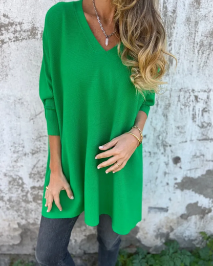 Women's V Neck Sweater Loose Fit Long Sleeve