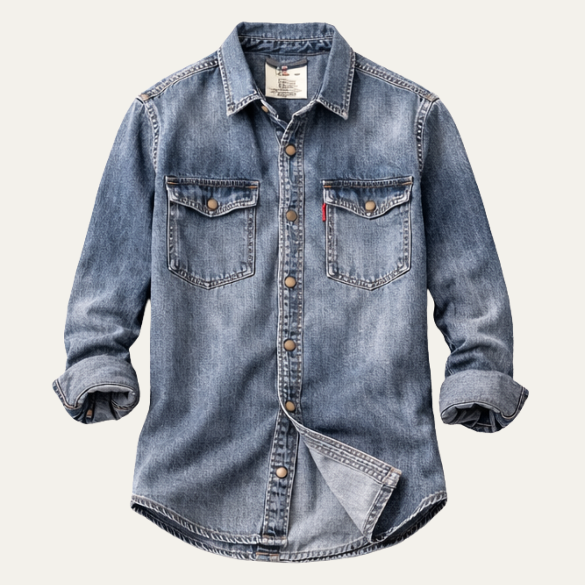 Men's Denim Shirt Jacket Washed Retro Blue - Vonnera
