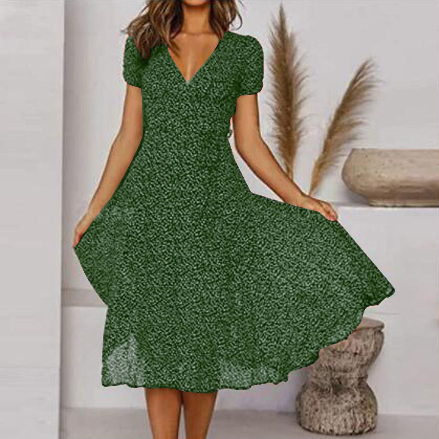 Women's A-Line V-Neck Dress Flowing Skirt - Vonnera