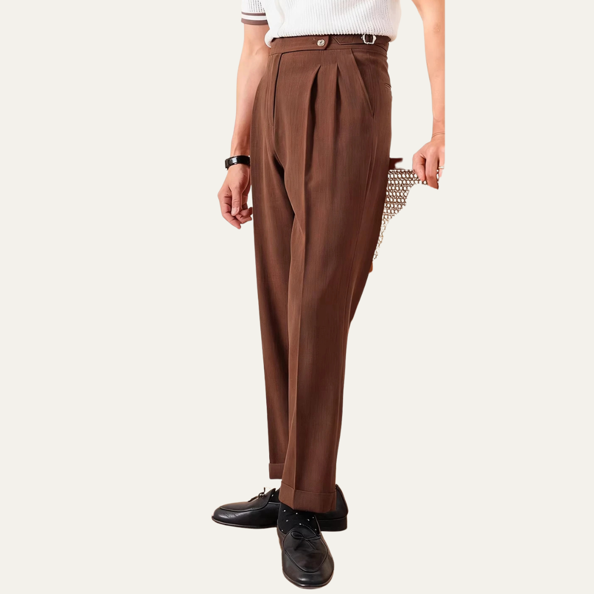 Men's High Waist Double Pleated Trousers