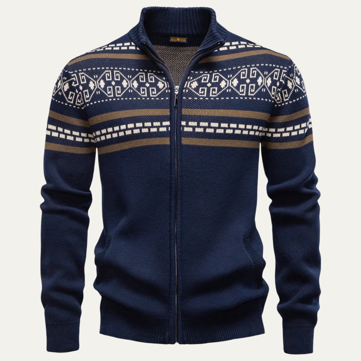 Men's Cotton Cardigan Zip Up Knit Ethnic Collar - Vonnera