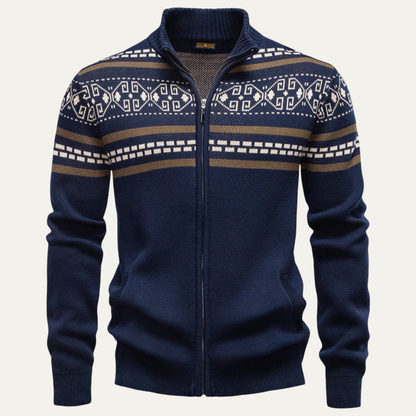 Men's Cotton Cardigan Zip Up Knit Ethnic Collar - Vonnera