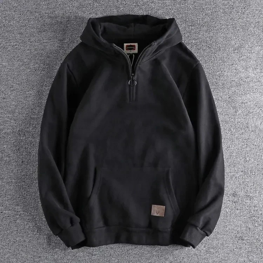 Men's Half-Zip Hoodie Kangaroo Pocket Warm Fleece Grey - Vonnera