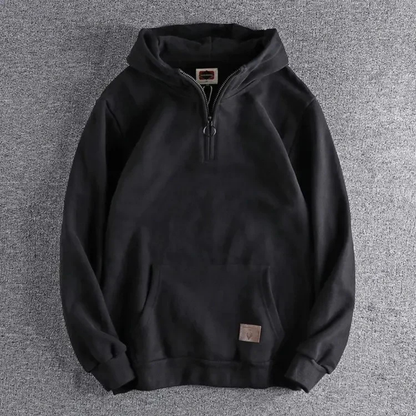 Men's Half-Zip Hoodie Kangaroo Pocket Warm Fleece Grey - Vonnera