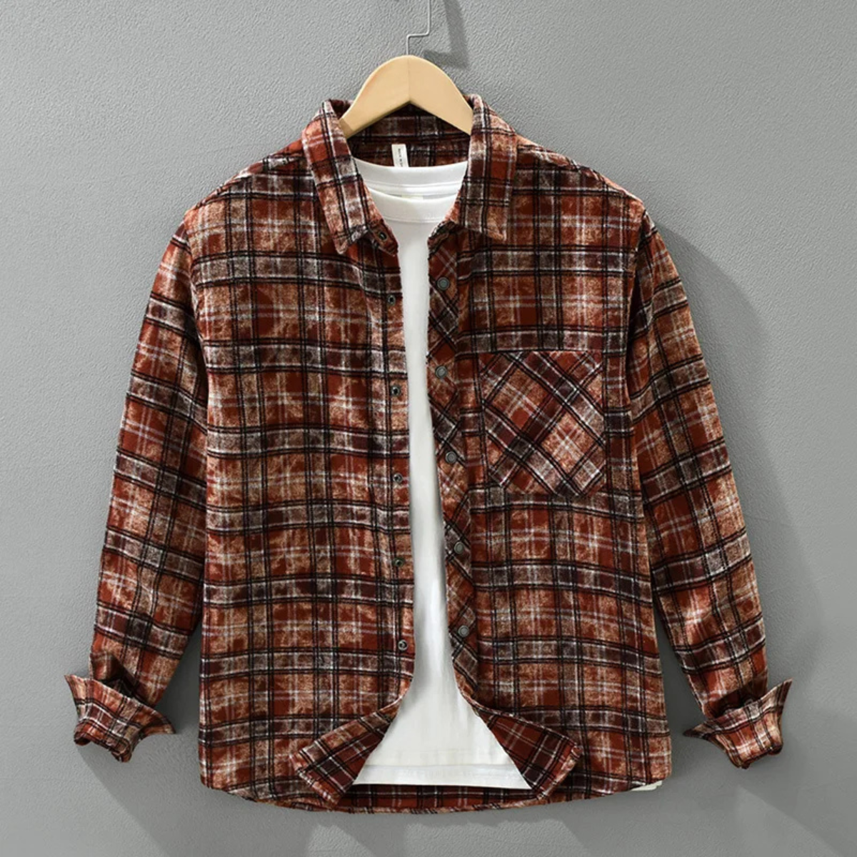 Men's Plaid Cotton Shirt Brushed Vintage Style