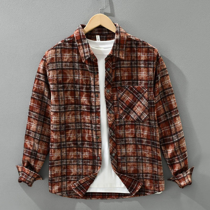 Men's Plaid Cotton Shirt Brushed Vintage Style