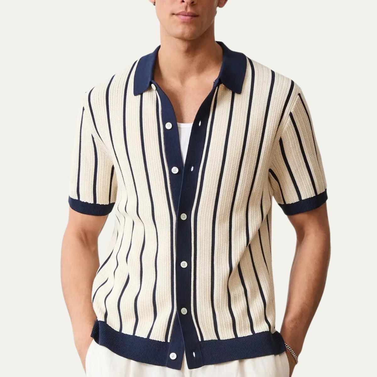 Sassicaia Men's Striped Knit Polo Shirt