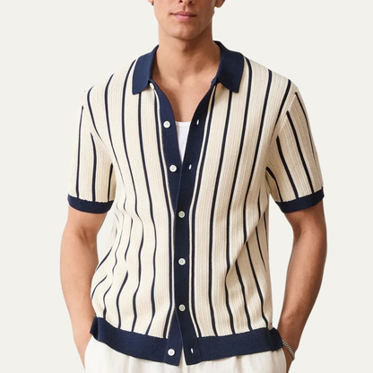 Sassicaia Men's Striped Knit Polo Shirt