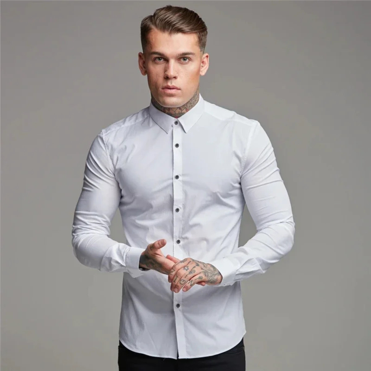 Men's Slim Fit Dress Shirt Cotton Button Up Blue