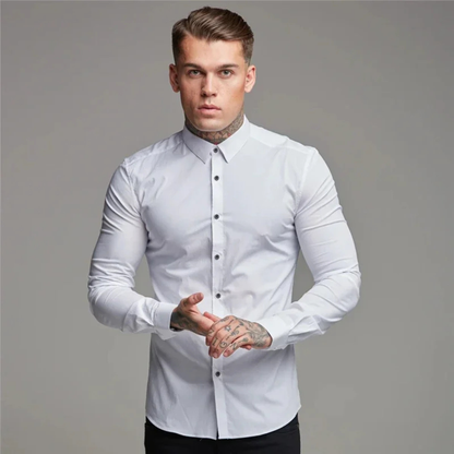 Men's Slim Fit Dress Shirt Cotton Button Up Blue