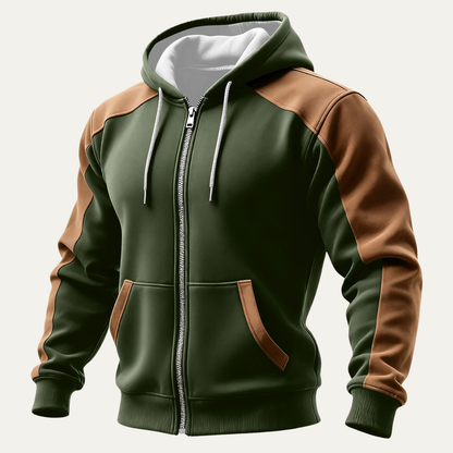 Men's Hooded Jacket Color Blocked Zipper Pocket