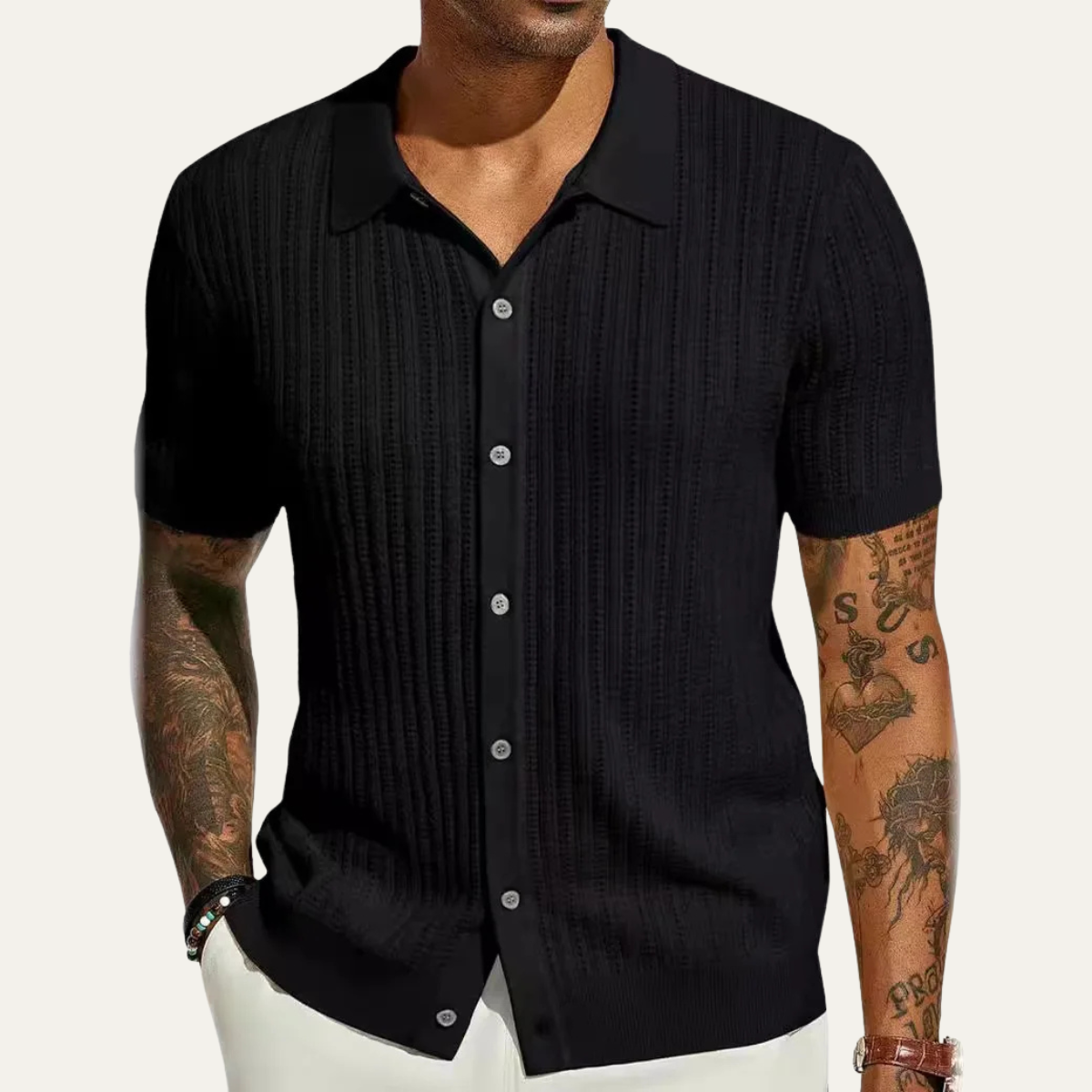 Men's Knit Polo Shirt Casual Button Down