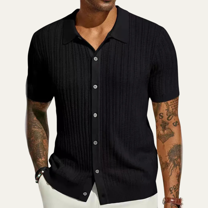 Men's Knit Polo Shirt Casual Button Down