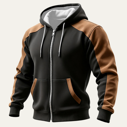 Men's Hooded Jacket Color Blocked Zipper Pocket