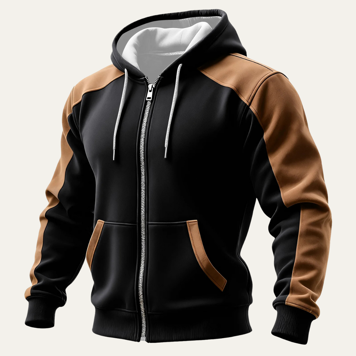 Men's Hooded Jacket Color Blocked Zipper Pocket