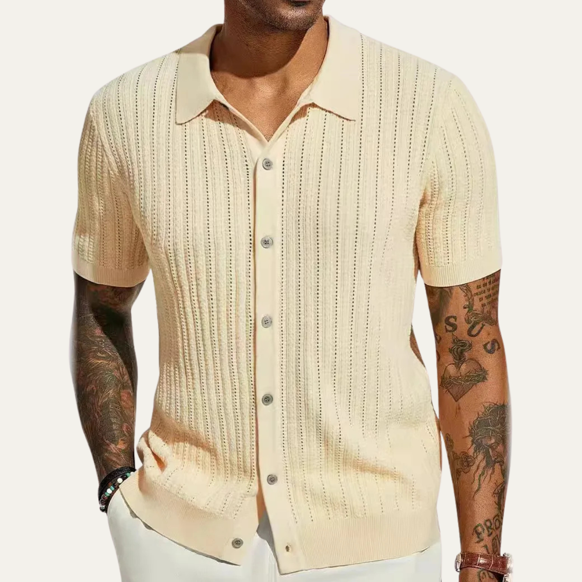 Men's Knit Polo Shirt Casual Button Down