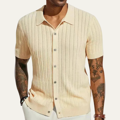 Men's Knit Polo Shirt Casual Button Down