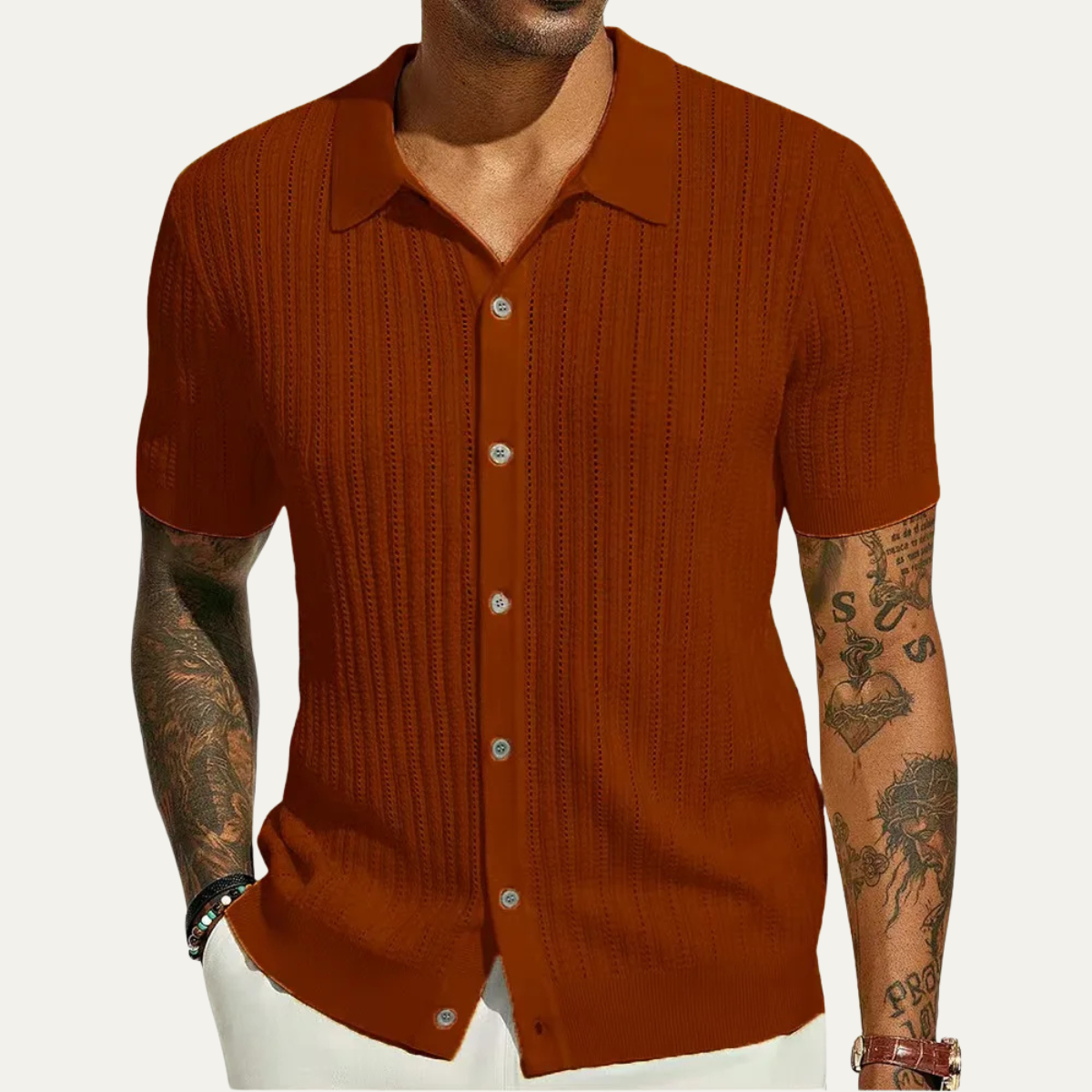 Men's Knit Polo Shirt Casual Button Down