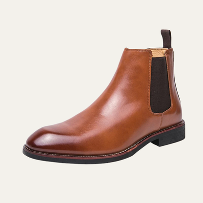 Men's Leather Chelsea Boots Rubber Sole Brown - Vonnera