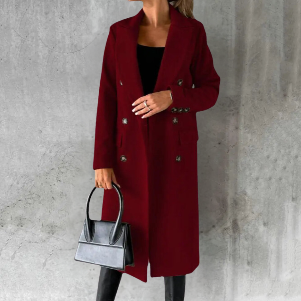 Women's Double-Breasted Trench Coat Button Cuffs Classic
