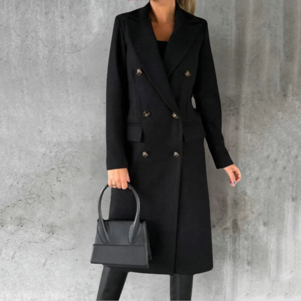 Women's Double-Breasted Trench Coat Button Cuffs Classic