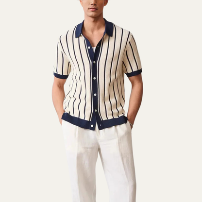 Sassicaia Men's Striped Knit Polo Shirt