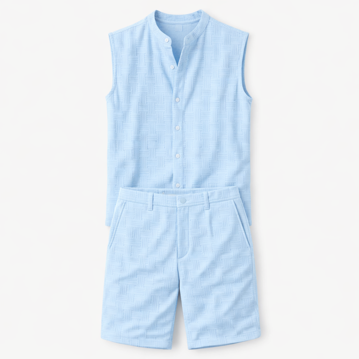 Men's Sleeveless Button Up Shirt And Shorts Set - Vonnera