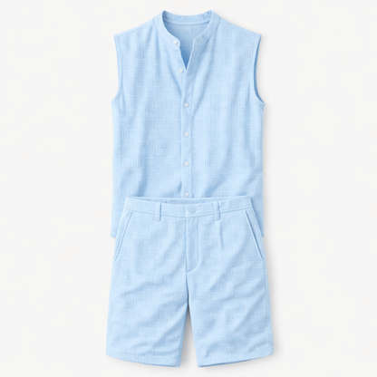 Men's Sleeveless Button Up Shirt And Shorts Set - Vonnera